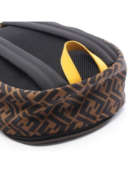 Fendi Backpack Zucca Black Brown Yellow Nylon Leather